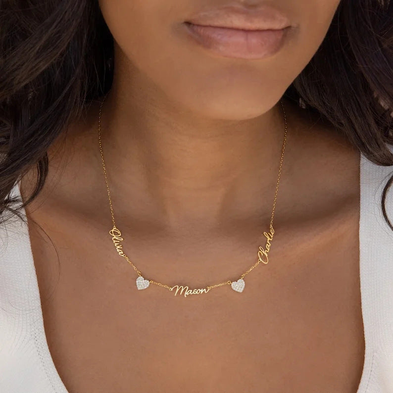 Wholesale Titanium Steel Heart Multi-name Necklace