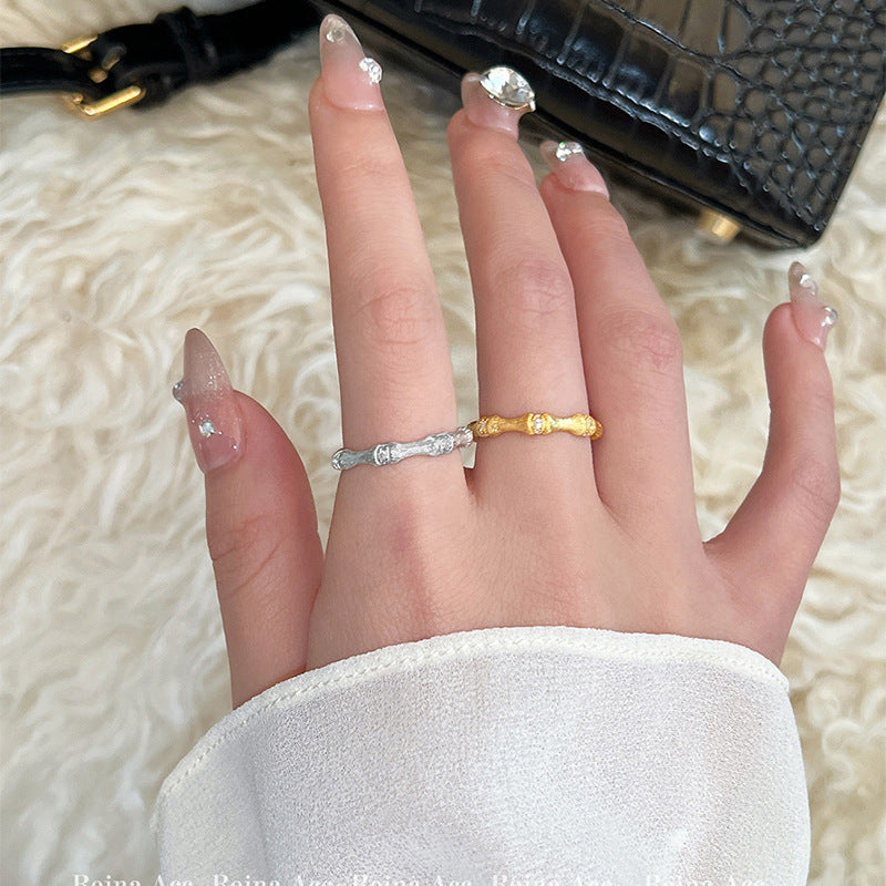 Wholesale S925 silver gold plated bamboo handmade ring