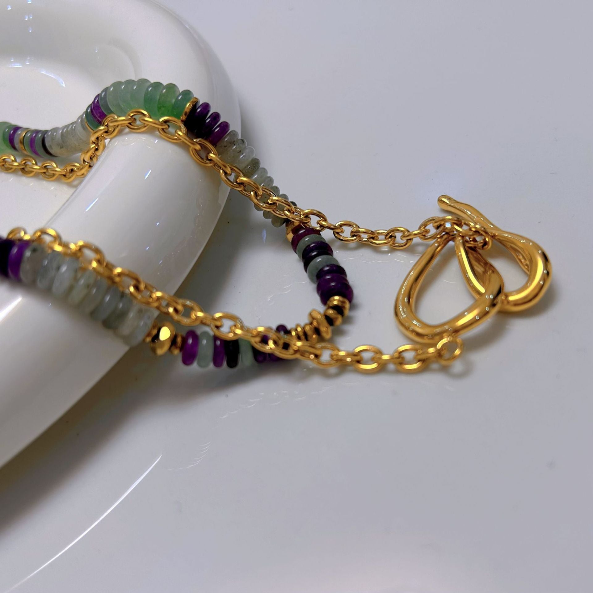 Wholesale Stainless Steel Natural Stone Colorful Beaded Necklace