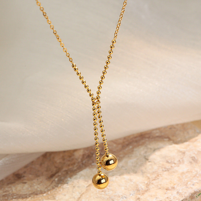 Wholesale Stainless steel double-layered gold bead necklace