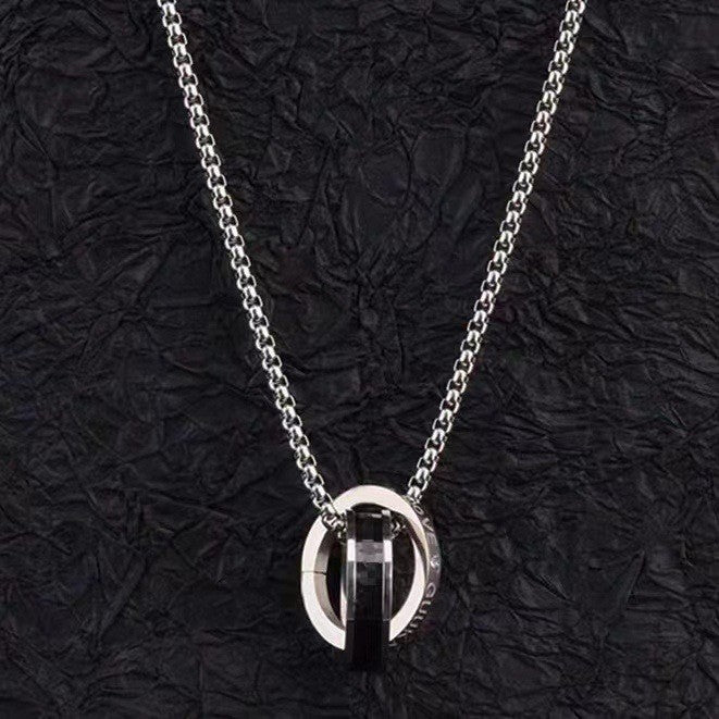 Wholesale Trendy Double Ring Pendant Necklace In Titanium Steel Hip Hop Street Style Unisex Jewelry Accessory For Everyday Wear
