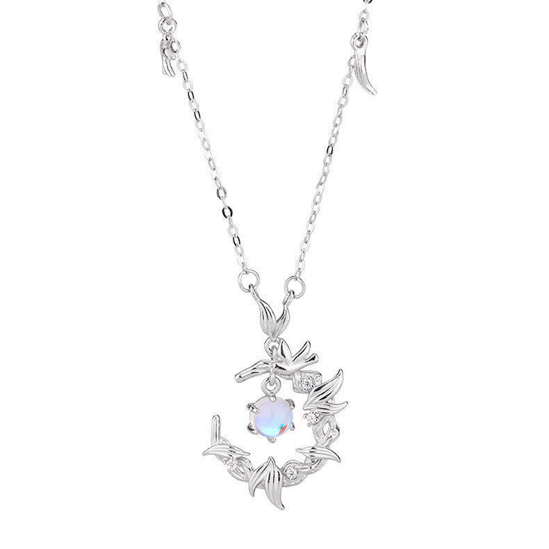 Wholesale S925 silver moonstone blue eucalyptus and bird earrings