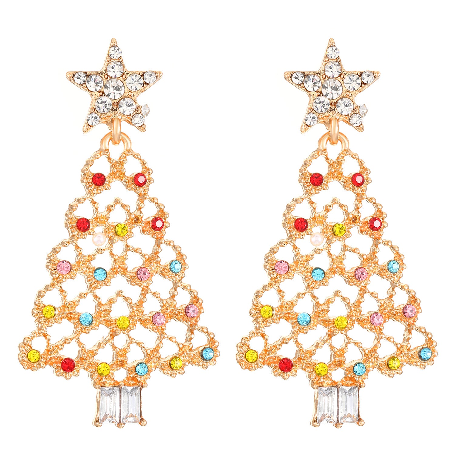 Boucles d'oreilles arbres de Noël incrustées de diamants créatifs en gros