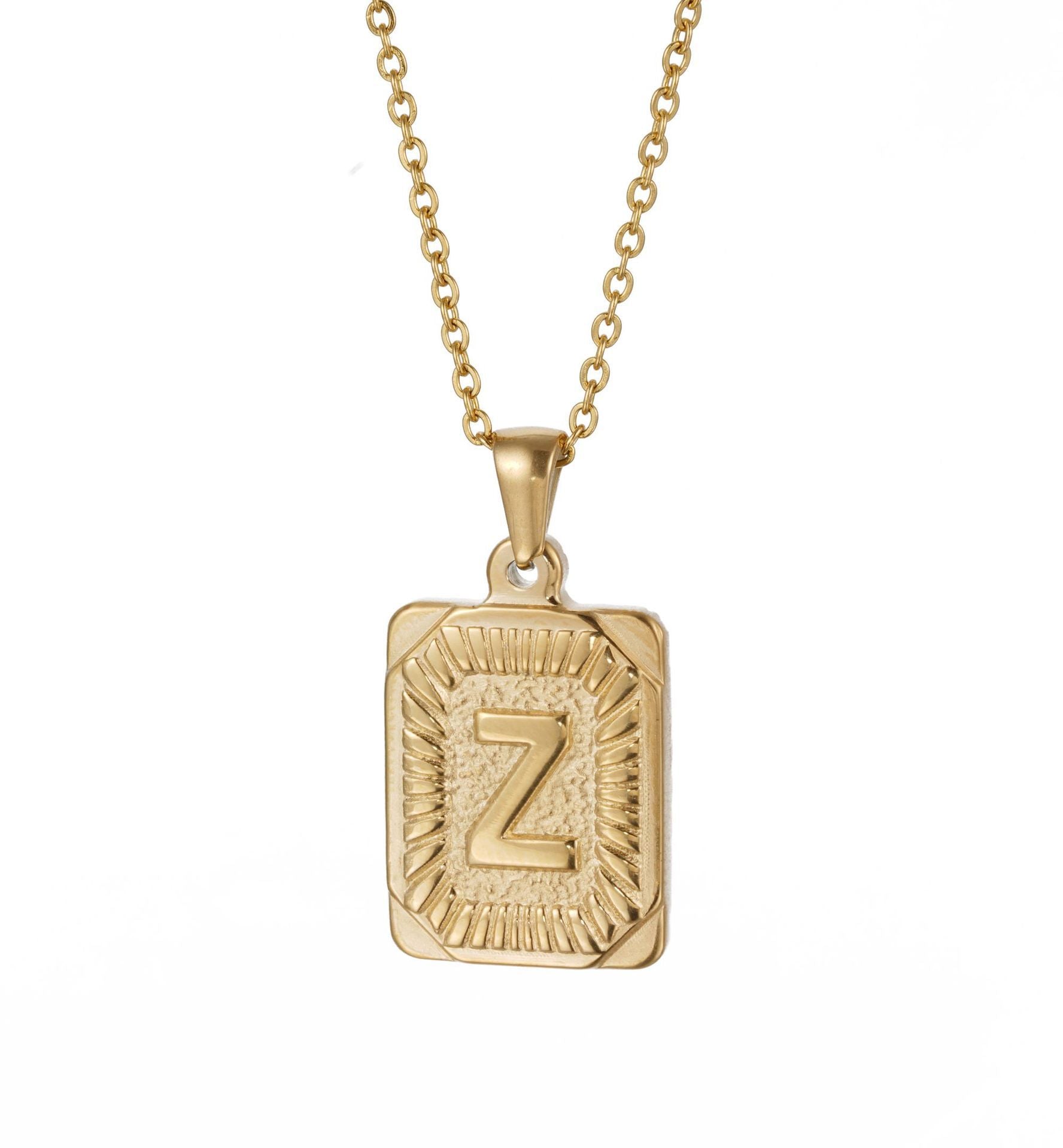 Wholesale  18K gold square brand stainless steel letter pendant necklace