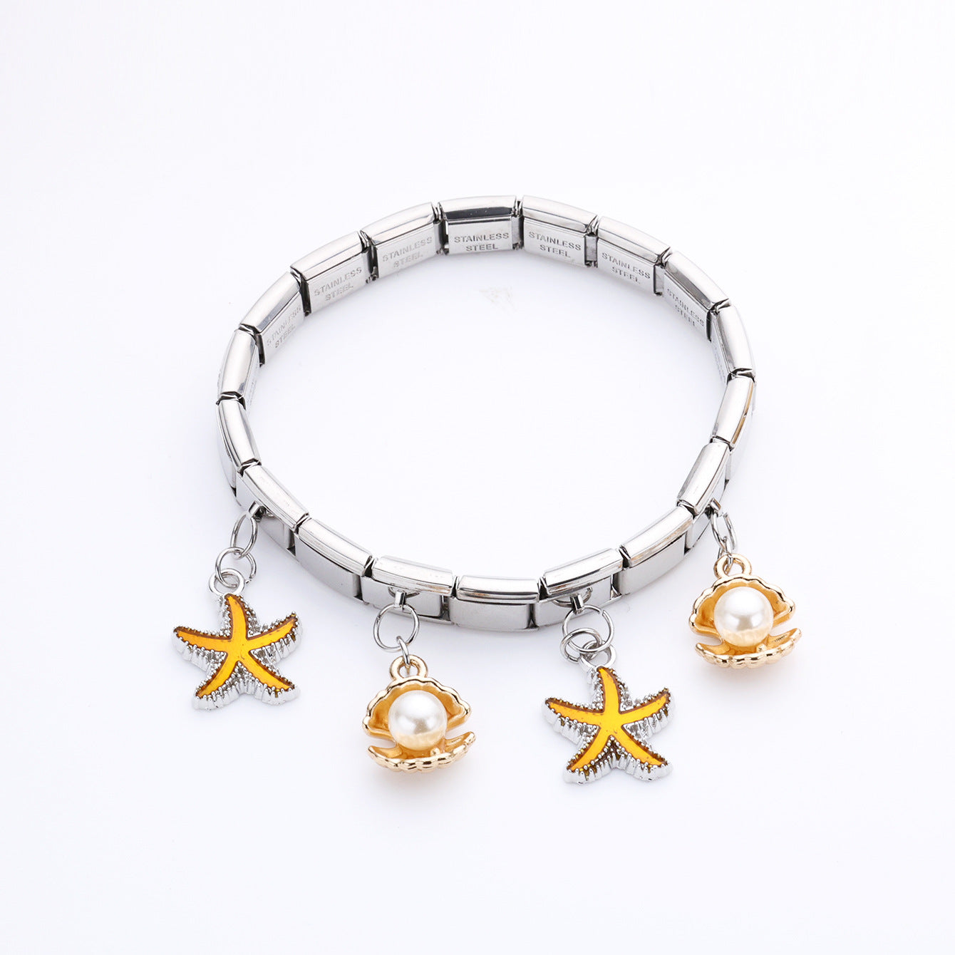 Wholesale  Starfish Shell Pendant Series Italian Module Bracelet Stainless Steel Jewelry Bracelet