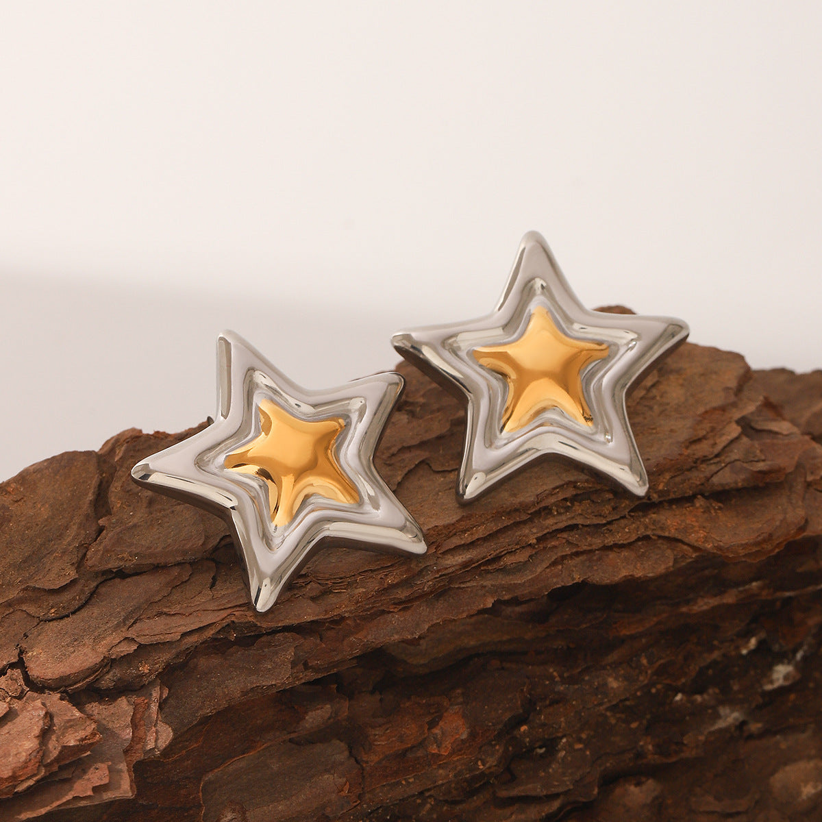 Wholesale  Stainless steel gold and silver color matching five-pointed star earrings