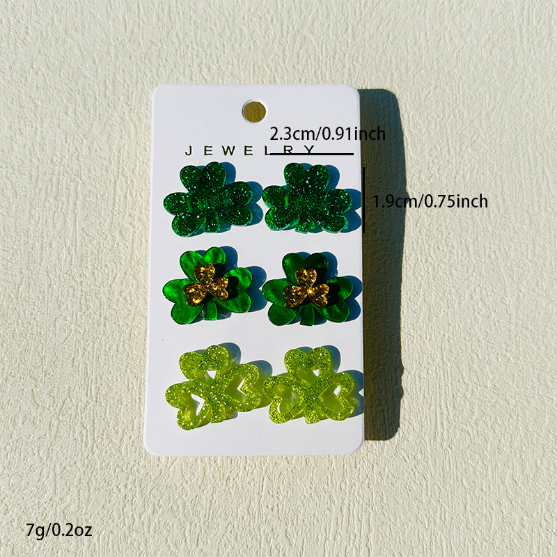 Wholesale 3pcs/set  St. Patrick's Day clover green luck acrylic earrings