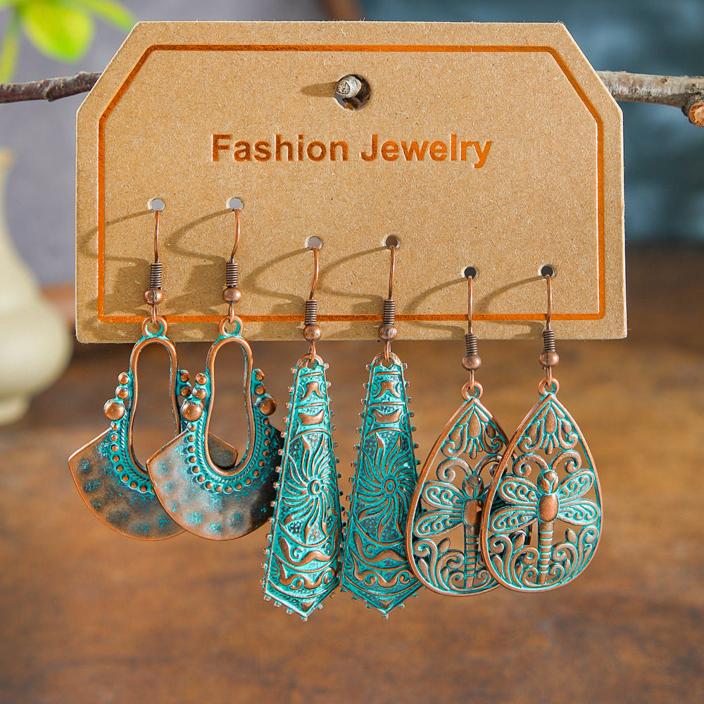 Wholesale Retro Ethnic Style Earrings Three-Piece Set Cross-Border Handmade Woven Tassel Earrings Exotic Style Alloy Earrings