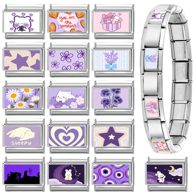 Wholesale Hearts and Love Italian Charms flowers DIY  Single Section Creative Stainless Steel Composable Bracelet