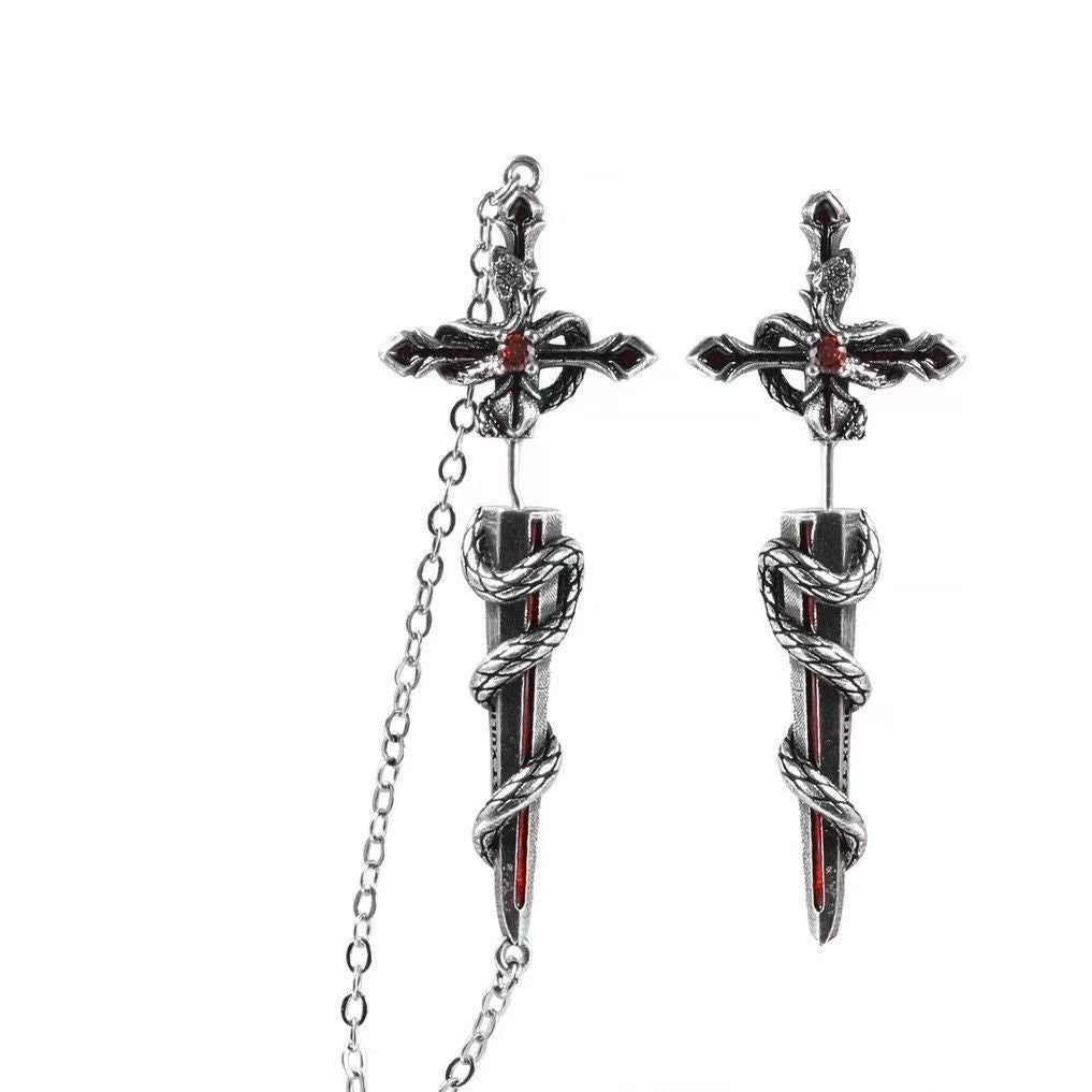 Wholesale  Retro Snake Wrapped Earrings  Cross Diamond Earrings