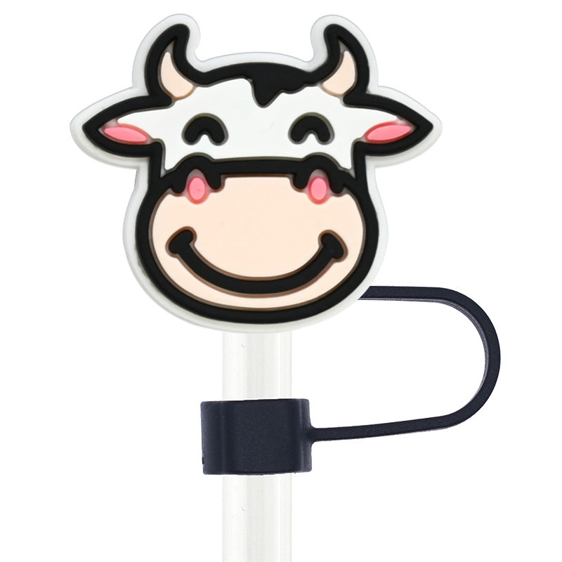 Wholesale Random 100pcs Cow 10mm PVC Soft Straw Tube Cap ACC-SCR-RYY071
