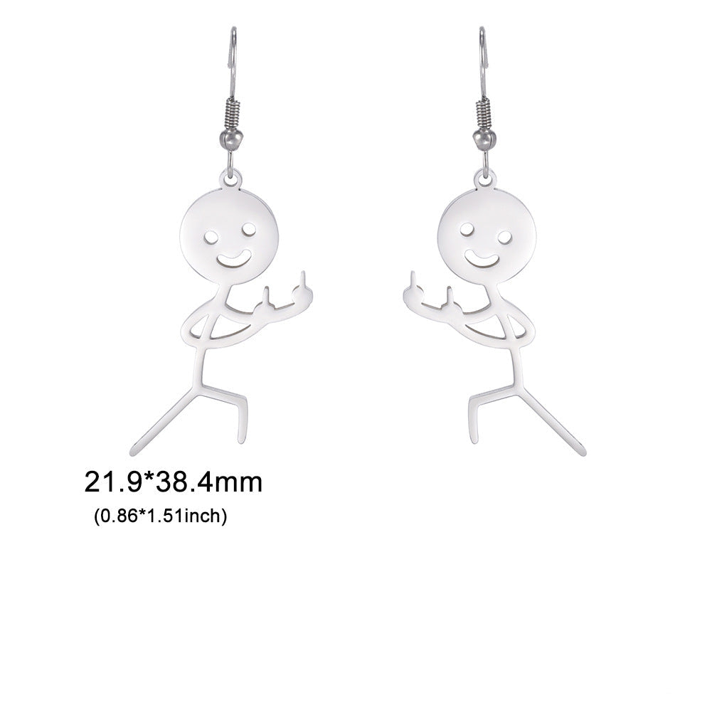 Wholesale stainless steel funny cartoon stickman earrings