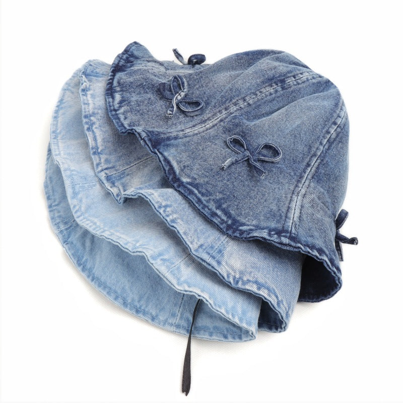 Wholesale  Bow Denim Fisherman Hat Basin Hat Sun Hat