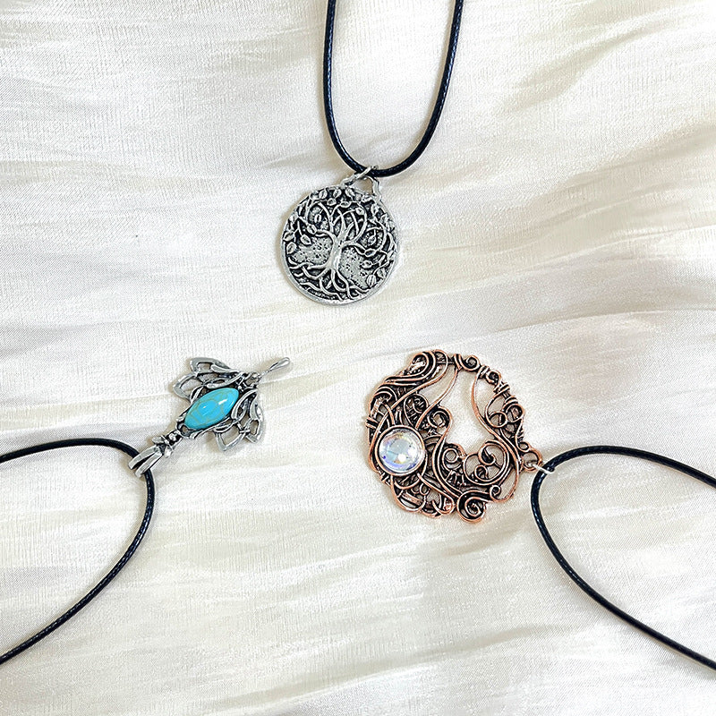 Wholesale Retro Tree Flower Pendant Necklace,  Turquoise Inlay,  Zinc Alloy,  Electroplated,  Boutique Resale Jewelry Accessory