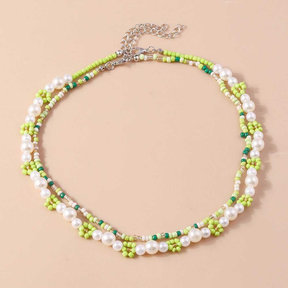 Wholesale Rice Pearl Flower Necklace Set ACC-NE-YueSen029