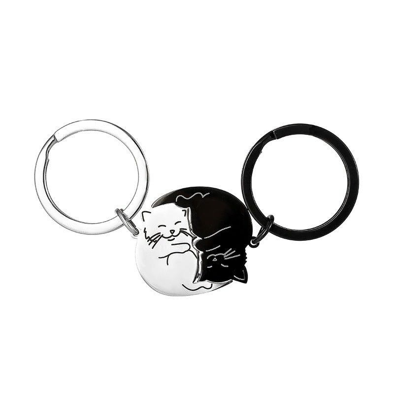 Wholesale Black and White Cartoon Cat Stainless Steel Keychains ACC-KC-JinZhu018