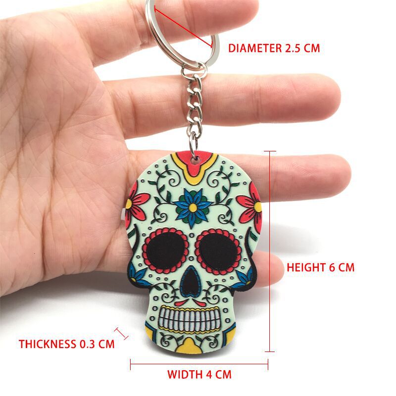 Wholesale Halloween Colorful Embossed Acrylic Skull Keychains ACC-KC-Yiyan003
