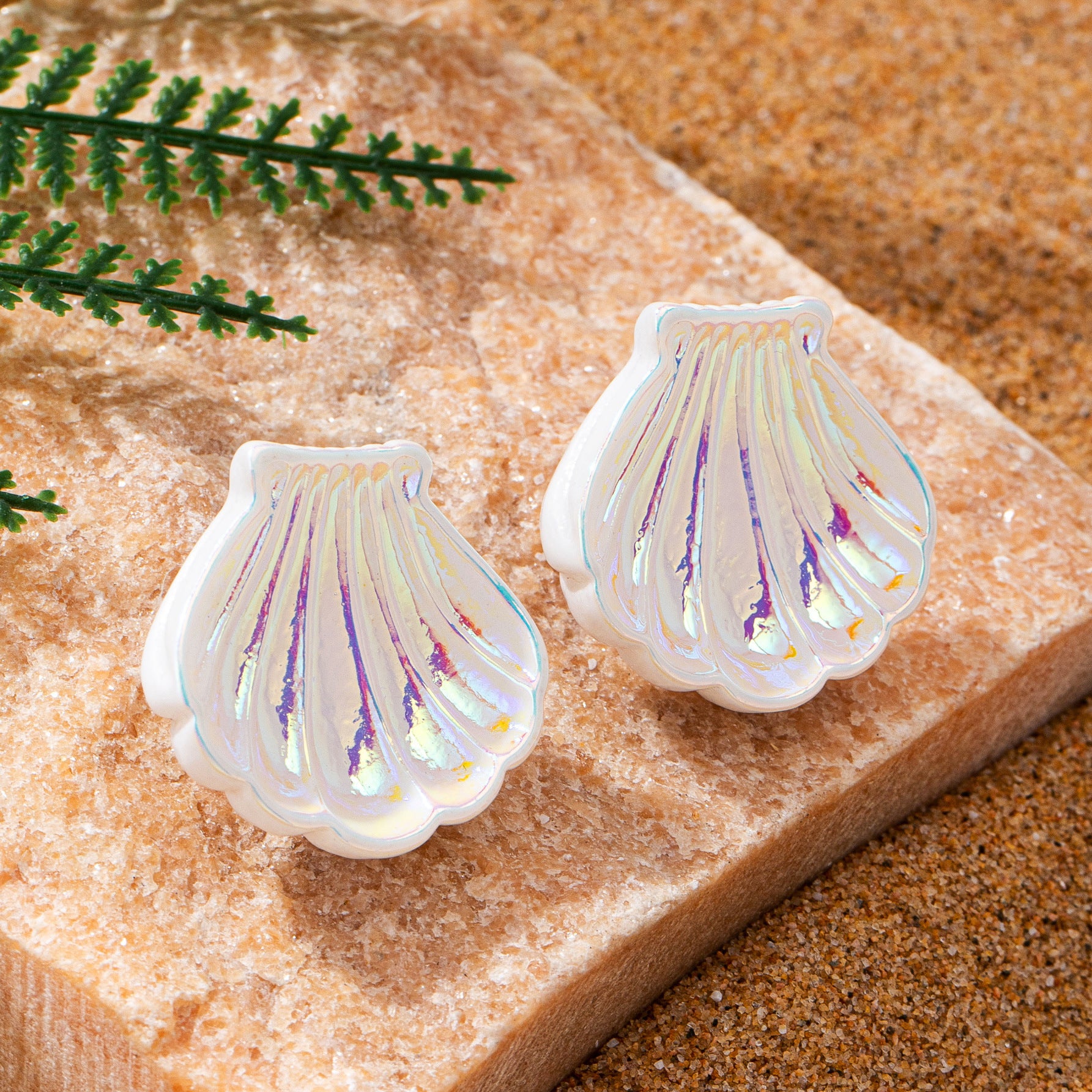 Wholesale Acrylic Electroplated Shell Flower Earrings For Women Blue Stylish Beach Vacation Jewelry