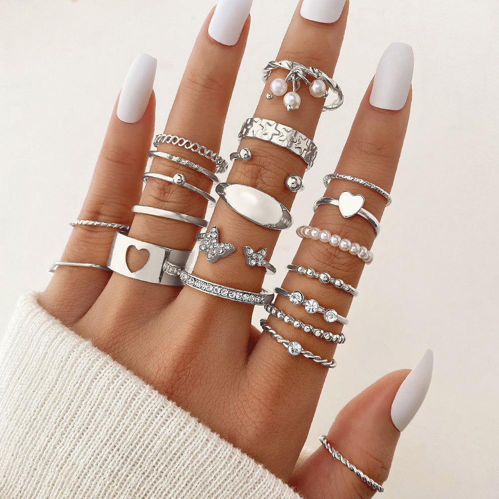 Wholesale 30pcs/set geometric Gothic wind finger ring female personality irregular ring suit