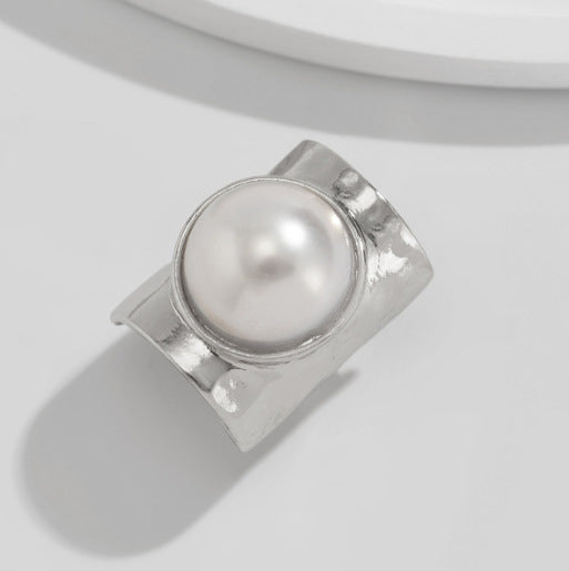 Wholesale Inlaid pearl wide opening adjustable rings jewelry