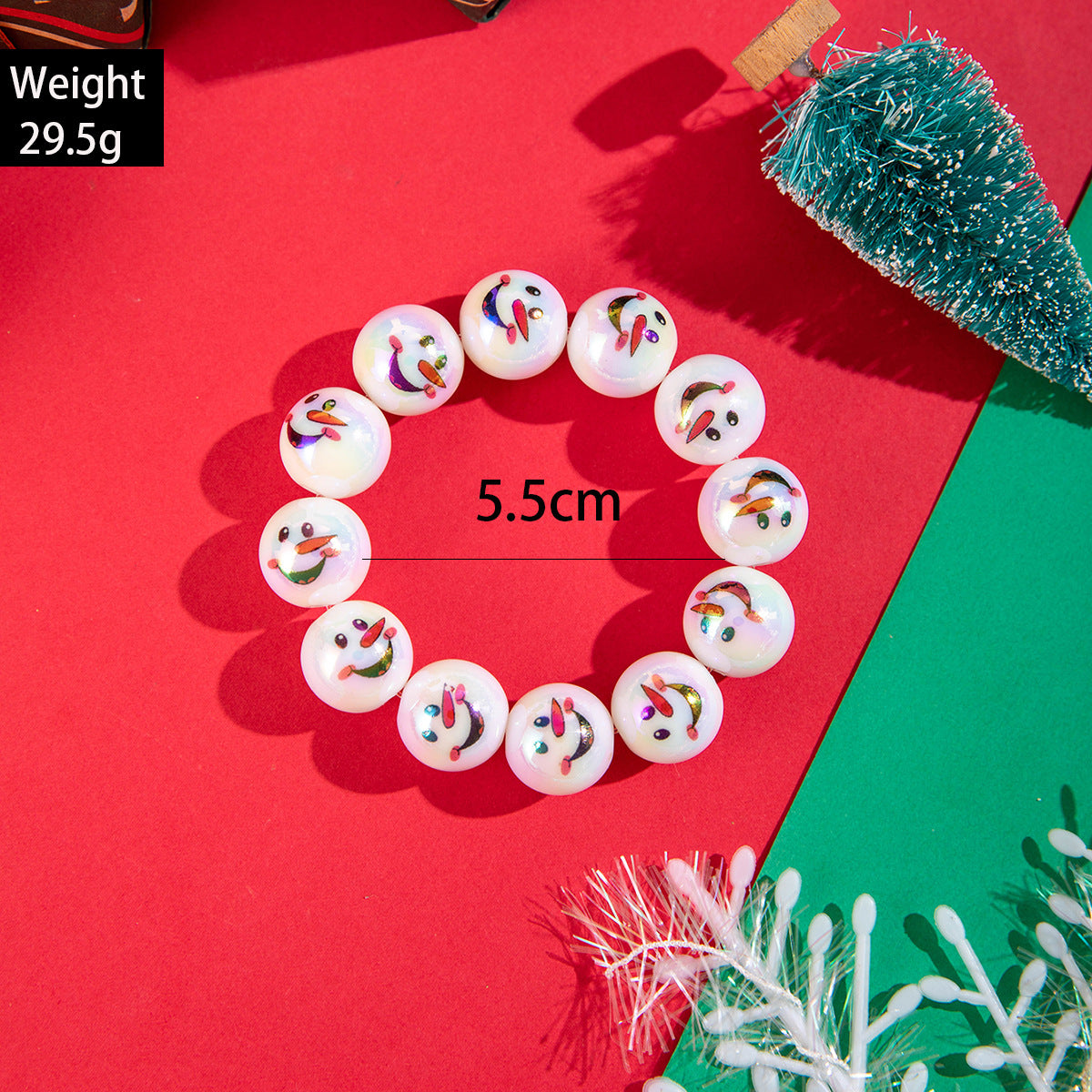 Wholesale  Snowman Bell Printed Resin Large Round Bead Elastic Bracelet