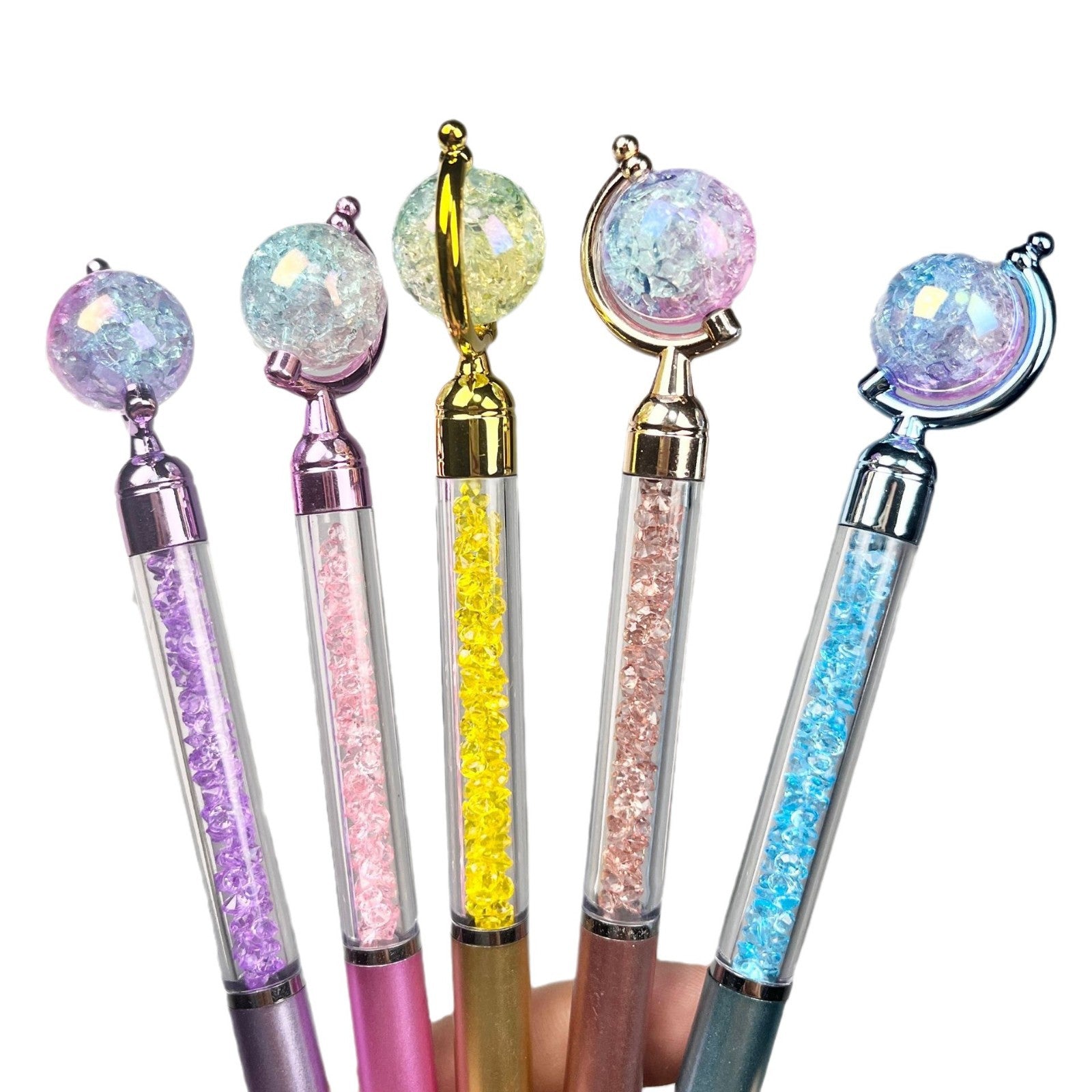 Wholesale 10pcs globe crystal spin ball pen  color quicksand broken diamond sign pen