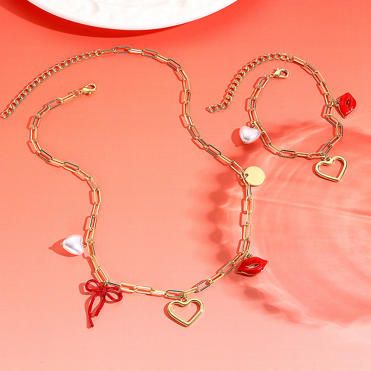 Wholesale Beaded Heart-shaped Rose Love Couple Valentine's Day Necklace