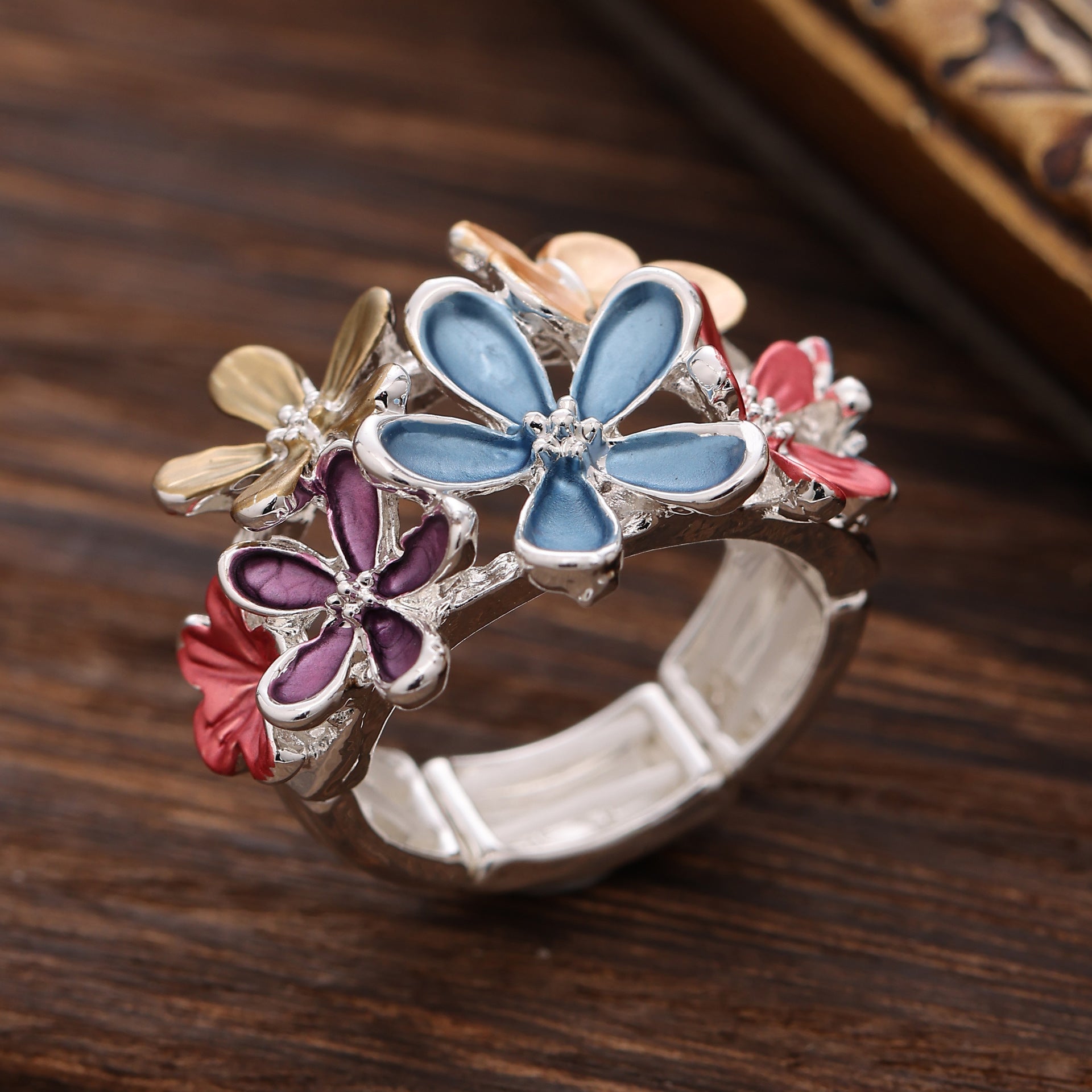 Wholesale  Enamel Floral Ring Elastic Alloy Zinc Geometric Rings