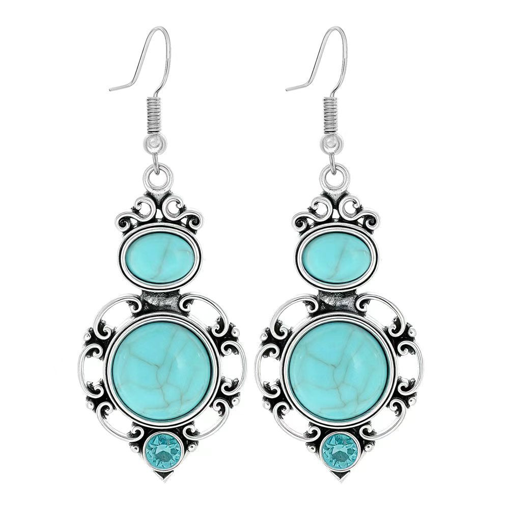 Wholesale Turquoise Tassel Earrings Geometric Alloy Design for Party Wear Boutique Resale Jewelry Accessory