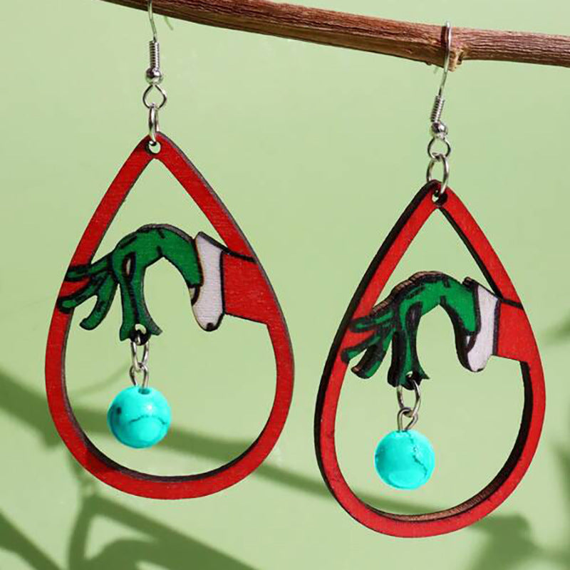 Wholesale  Green Frog Wooden Earrings  Christmas Funny Stitching Green Earrings