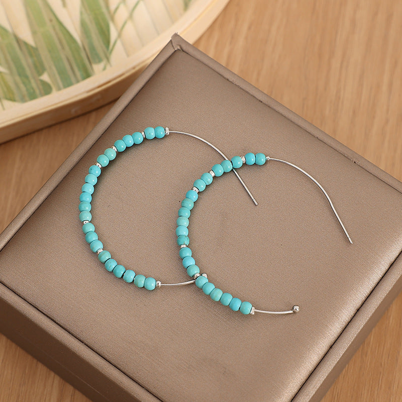 Wholesale Bohemian Retro Turquoise Beaded C-Shaped Earrings Electroplated Alloy Fashion Accessory