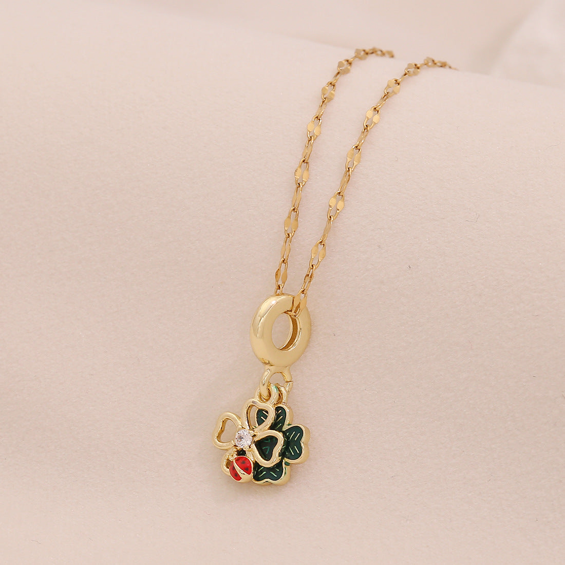 Wholesale Four-leaf Clover Pendant Color-Retaining DIY Heart  Necklace