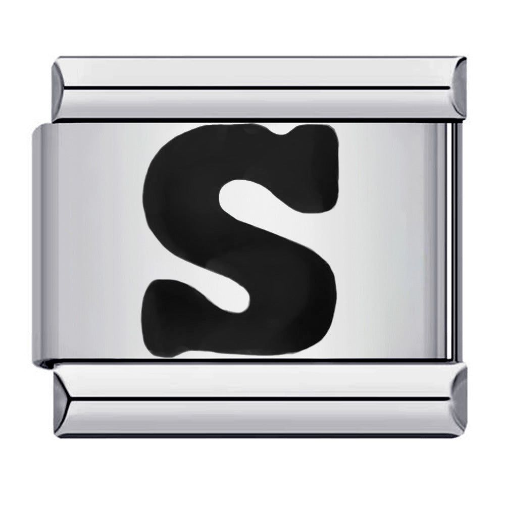 Wholesale Italian Charm Bracelet  Black English Letters DIY Stainless Steel Composable Bracelet