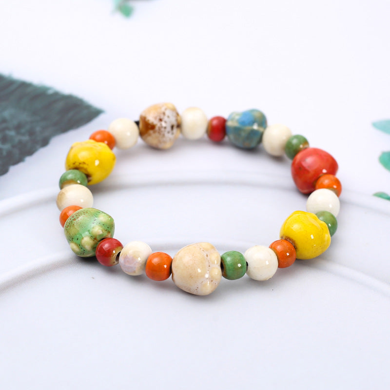 Wholesale Rainbow Cat Paw Ceramic Bead Bracelet,  Trendy Gift for Students,  Handmade Fashion Accessory