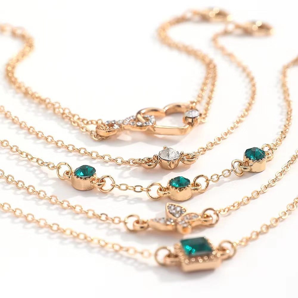 Wholesale Retro Green Diamond Square Bracelet with Butterfly Love Bracelet 5 Pieces Set ACC-BT-ChaoKai001