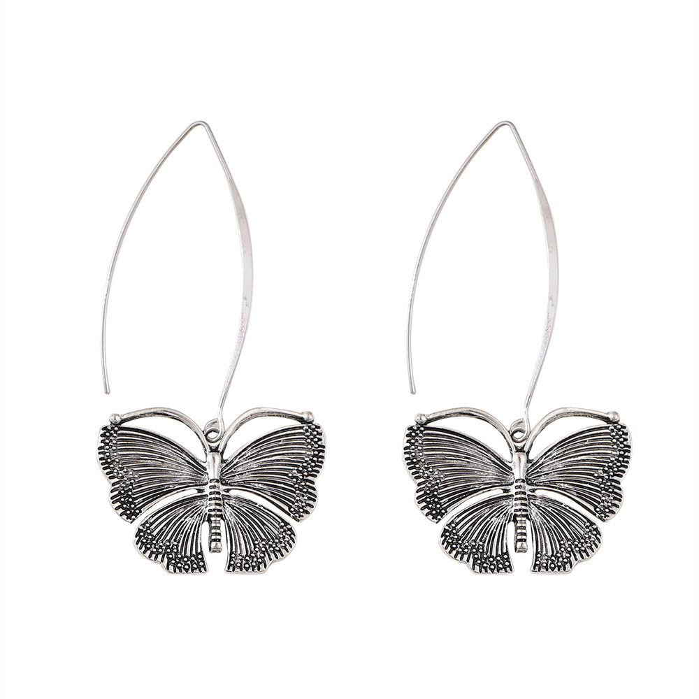 Wholesale Vintage Long Butterfly Simple Cold Style Distressed Metal Earrings