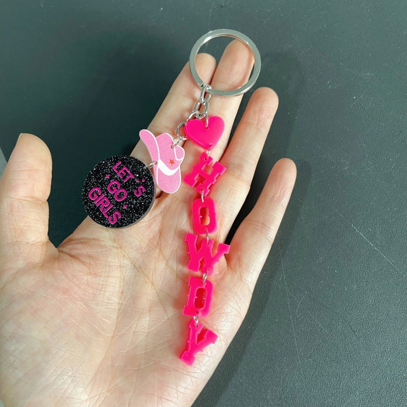 Wholesale Western Style Cowboy Hat Letter Acrylic Keychains ACC-KC-XueP001