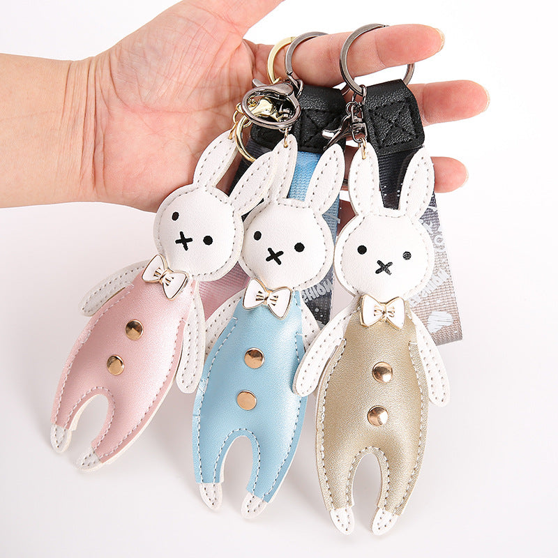 Wholesale Chic Pastoral Leather Rabbit Bow Keychain Bag Charm Sky Blue Boutique Resale