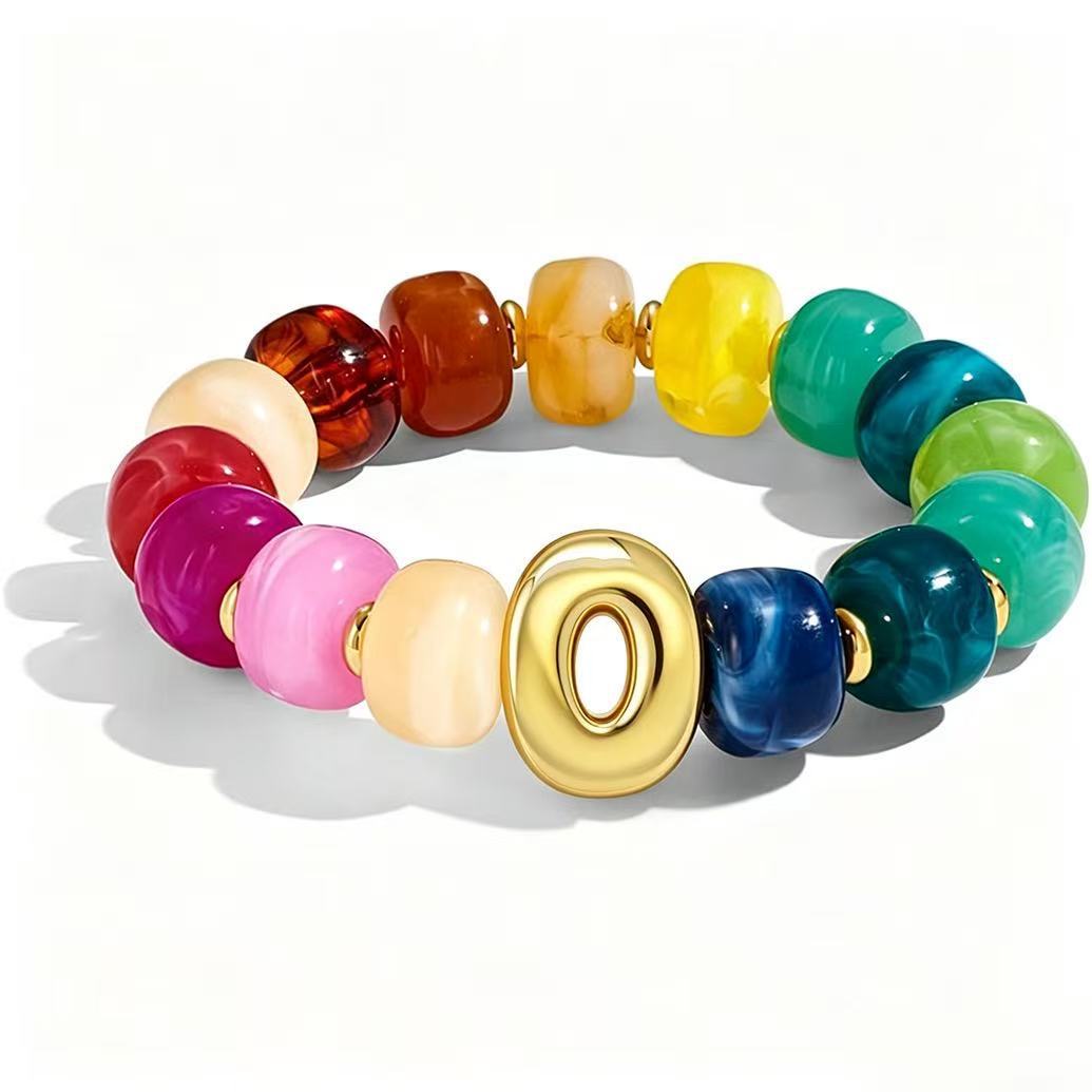 Wholesale 2026 Amazon Cross-Border Colorful Beaded 26 Letter Bracelet for Women,  Resin,  Fashionable and Unique,  High Elasticity Bracelet