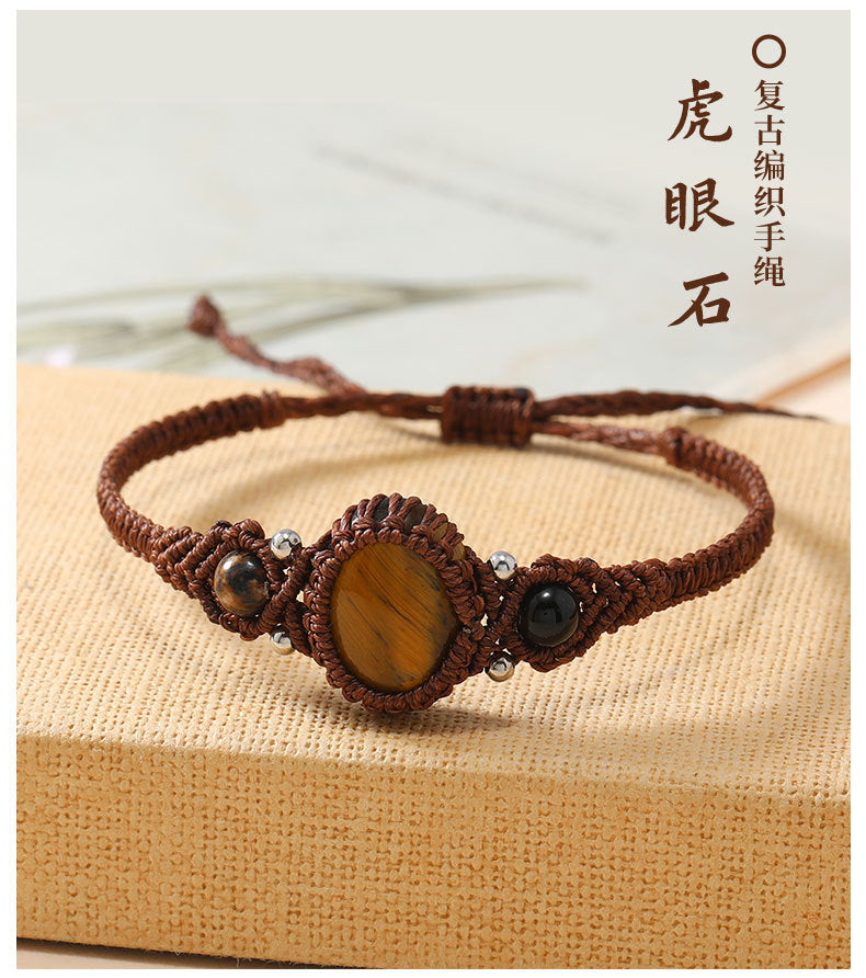 Wholesale Handmade Natural Stone Adjustable Braided Rope Bracelet Traditional Wrap Design Fashion Accessory For Women