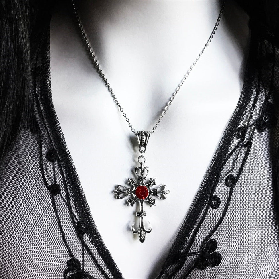 Wholesale Gothic Baroque Silver Tone Cross Pendant Necklace Trendy Jewelry Accessory For Gift Party And Boutique Resale