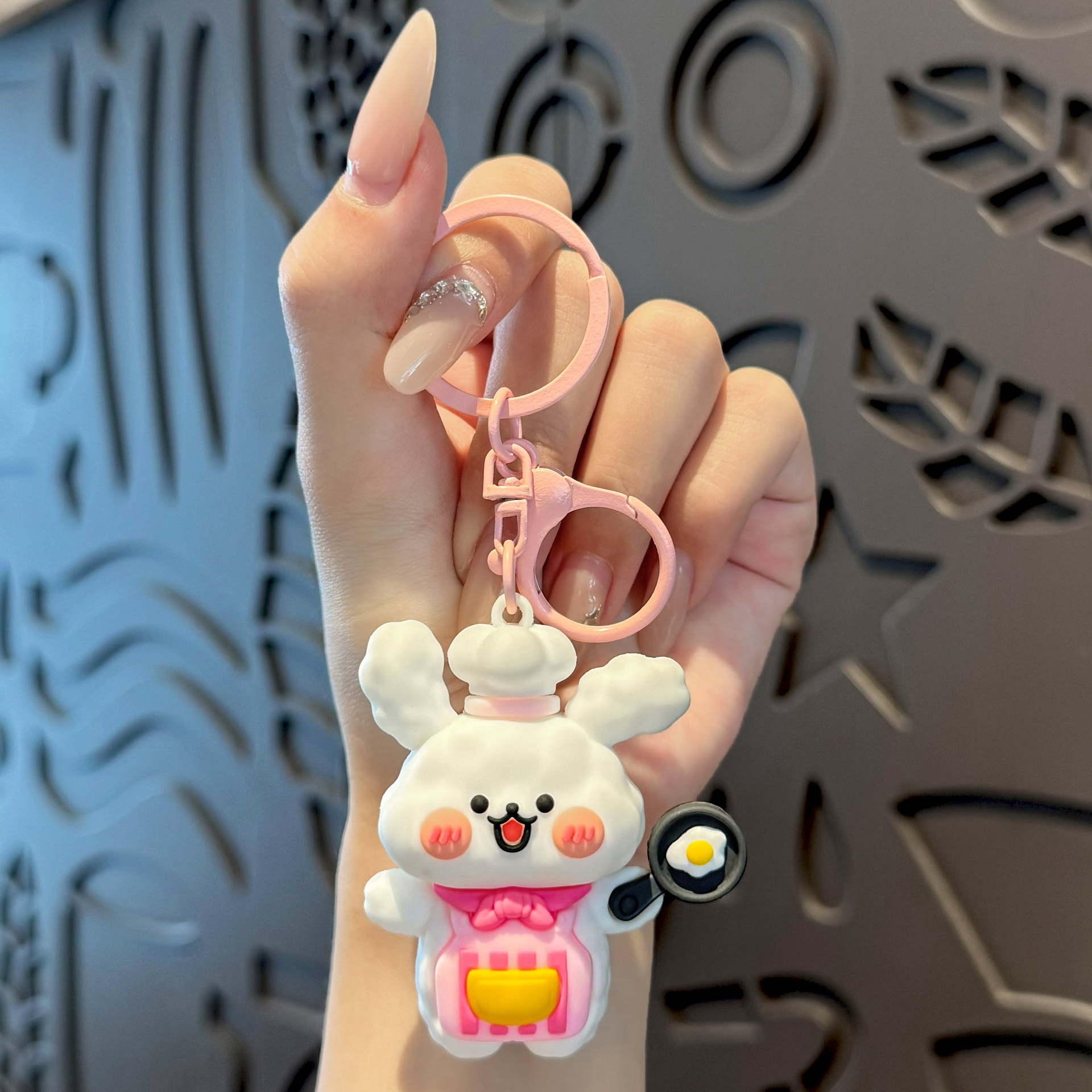 Wholesale Cute Chef Line Bunny PVC Keychain Bag Charm