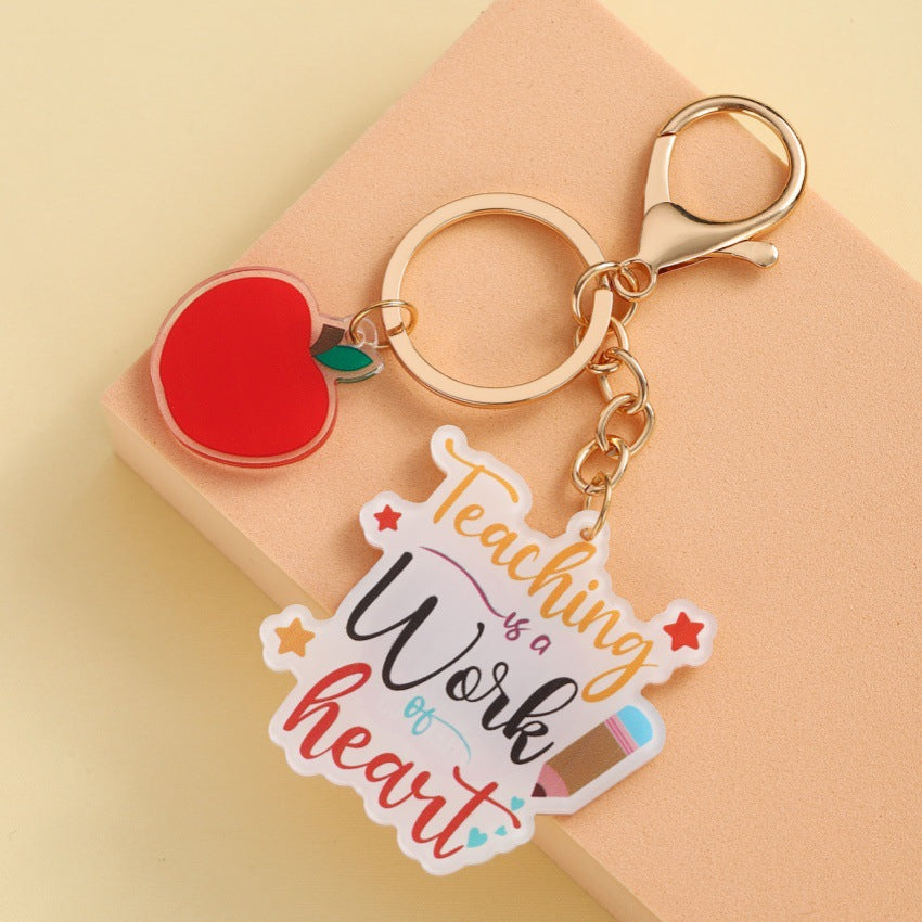 Wholesale  creative acrylic apple SCHOOLTIME letters teacher's day keychain