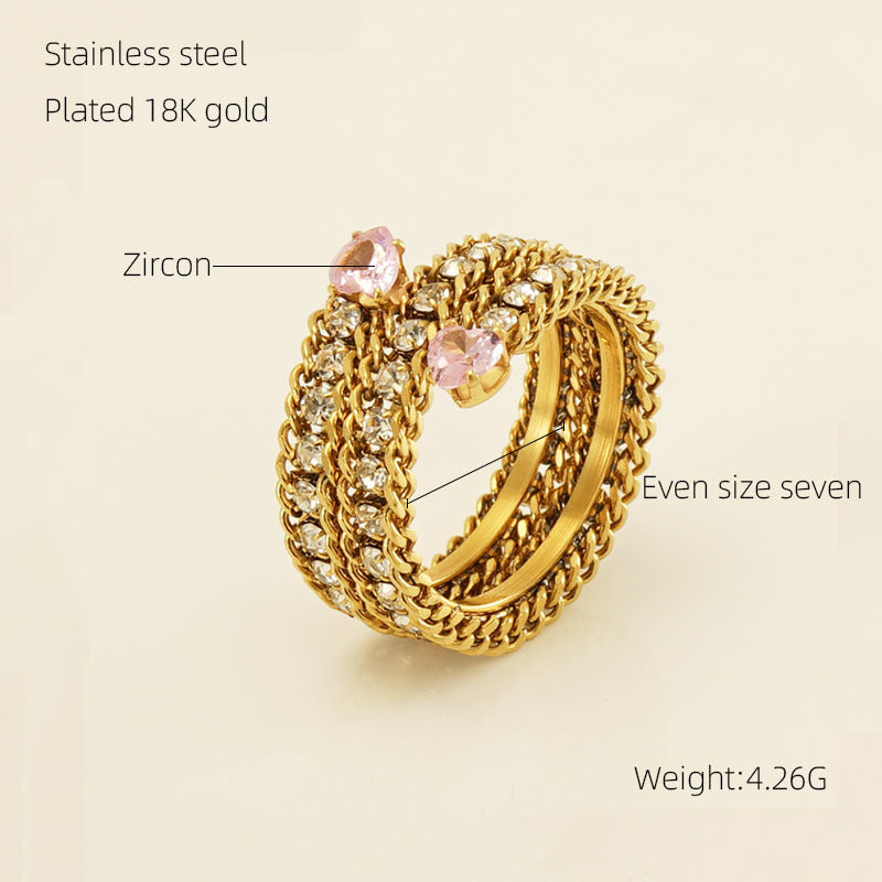 Wholesale Stainless Steel Rings 18k Full Diamond Multi-layer Open Adjustable Rings ACC-RS-ZhongXin006
