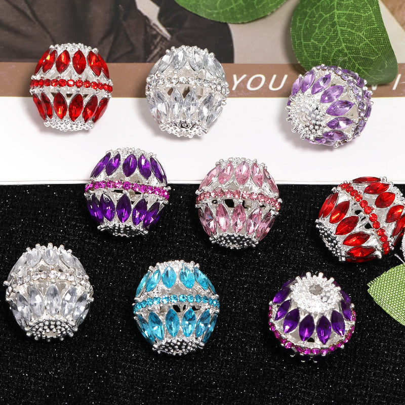 Wholesale 10pcs Heavy Alloy Hollow Diamond Balls Horse Eye Rhinestone Beads DIY Accessories ACC-BDS-BLG094