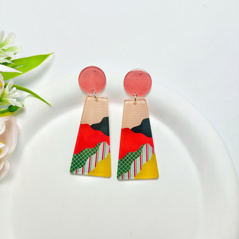 Wholesale Retro Geometric Printed Acrylic Sheet Earrings Vintage ACC-ES-Qiyu016