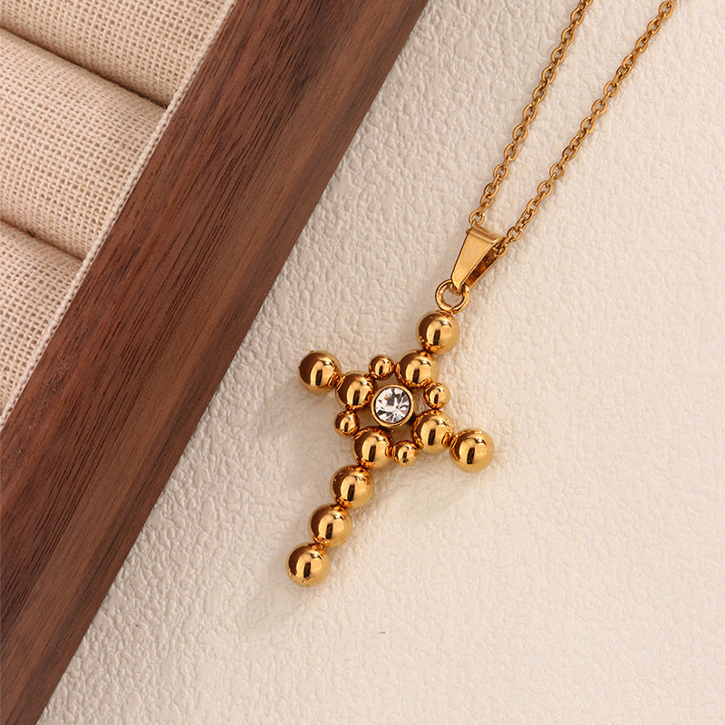 Wholesale Retro Gold   Pendant Zircon Stainless Steel Necklace