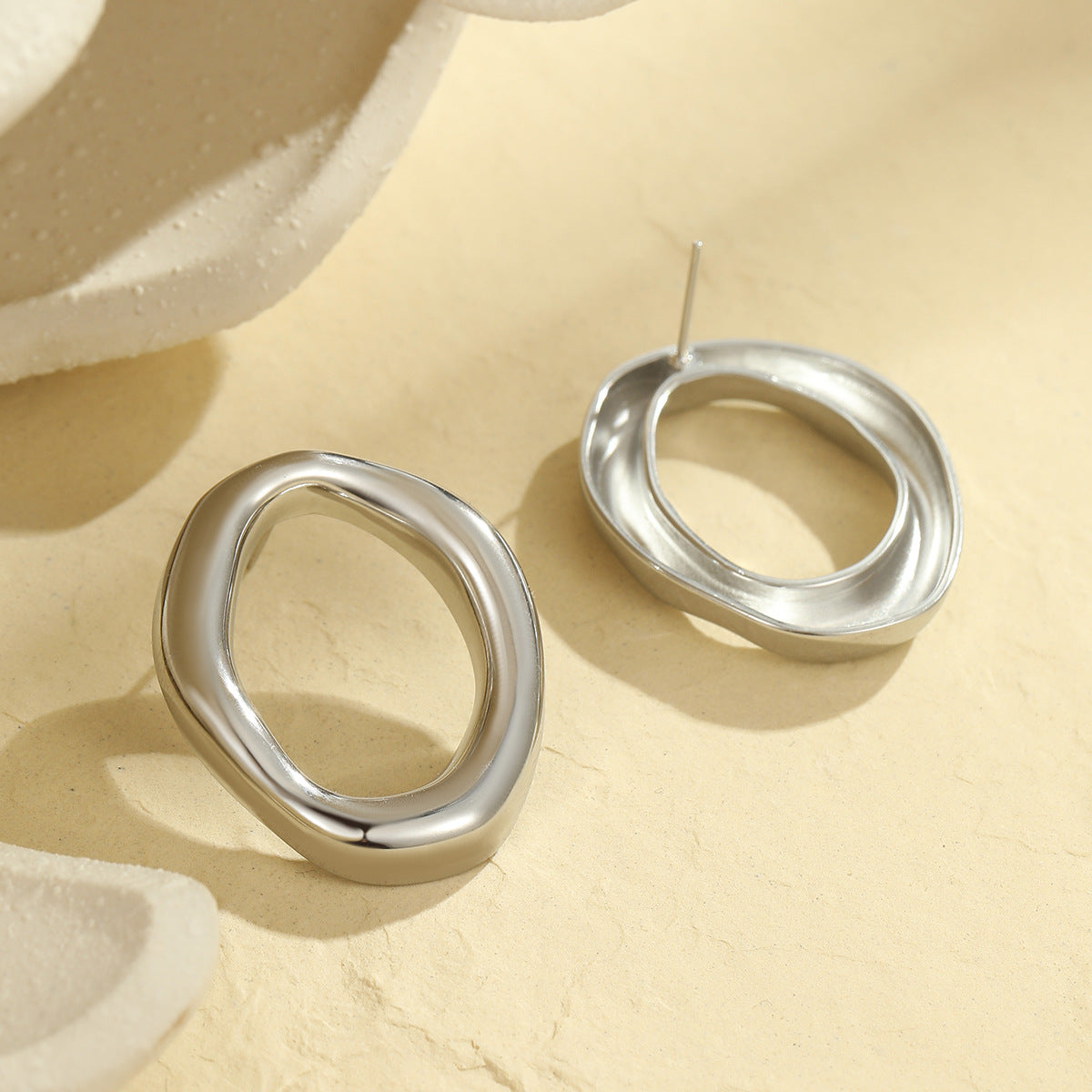 Wholesale exaggerated hollow irregular circle stainless steel earrings