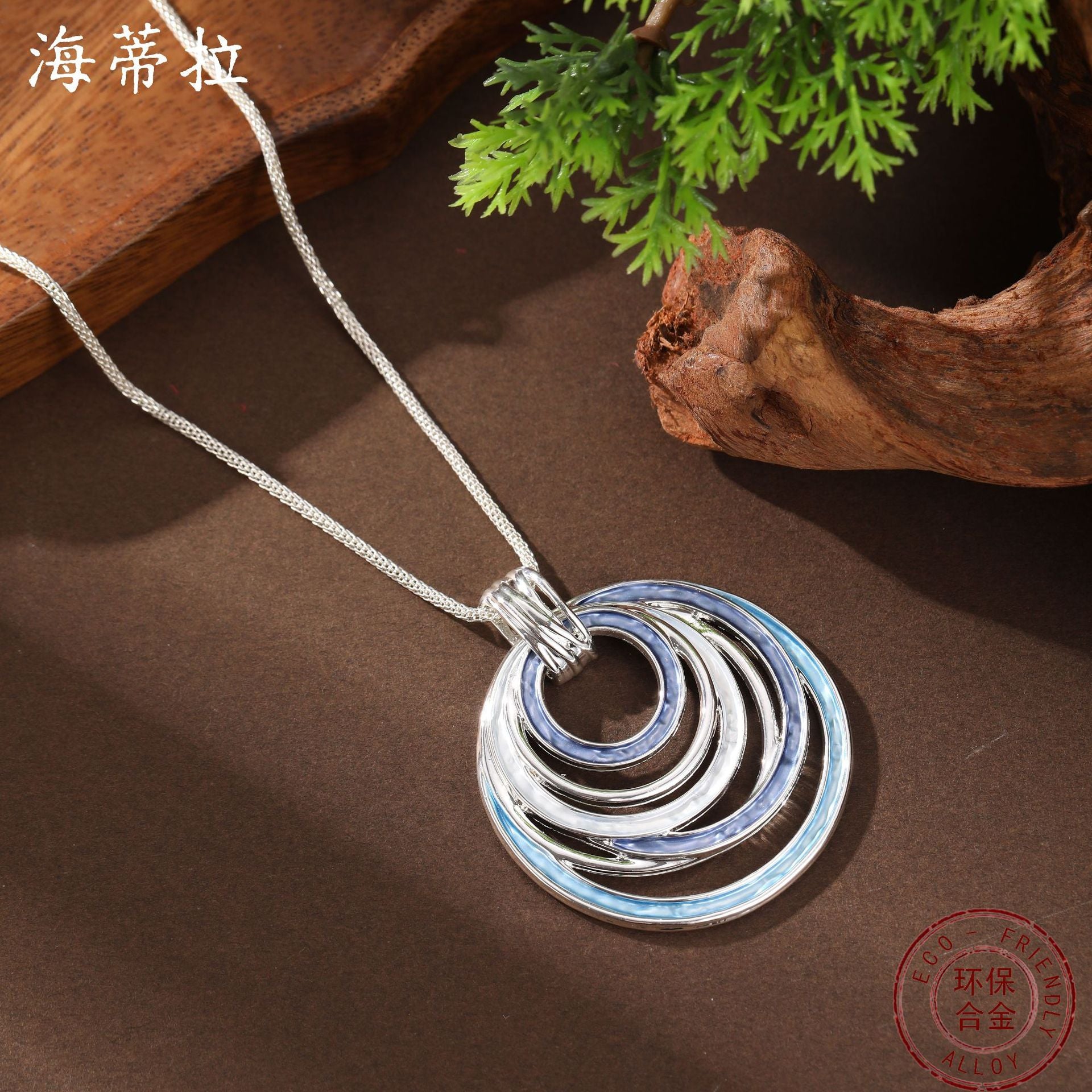 Wholesale  Enamel Ring Hollow Geometric Line Pendant Personalized  Necklace