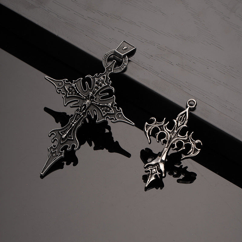 Wholesale Titanium Steel Fire Cross Pendant Necklace Gothic  Fashion Accessory